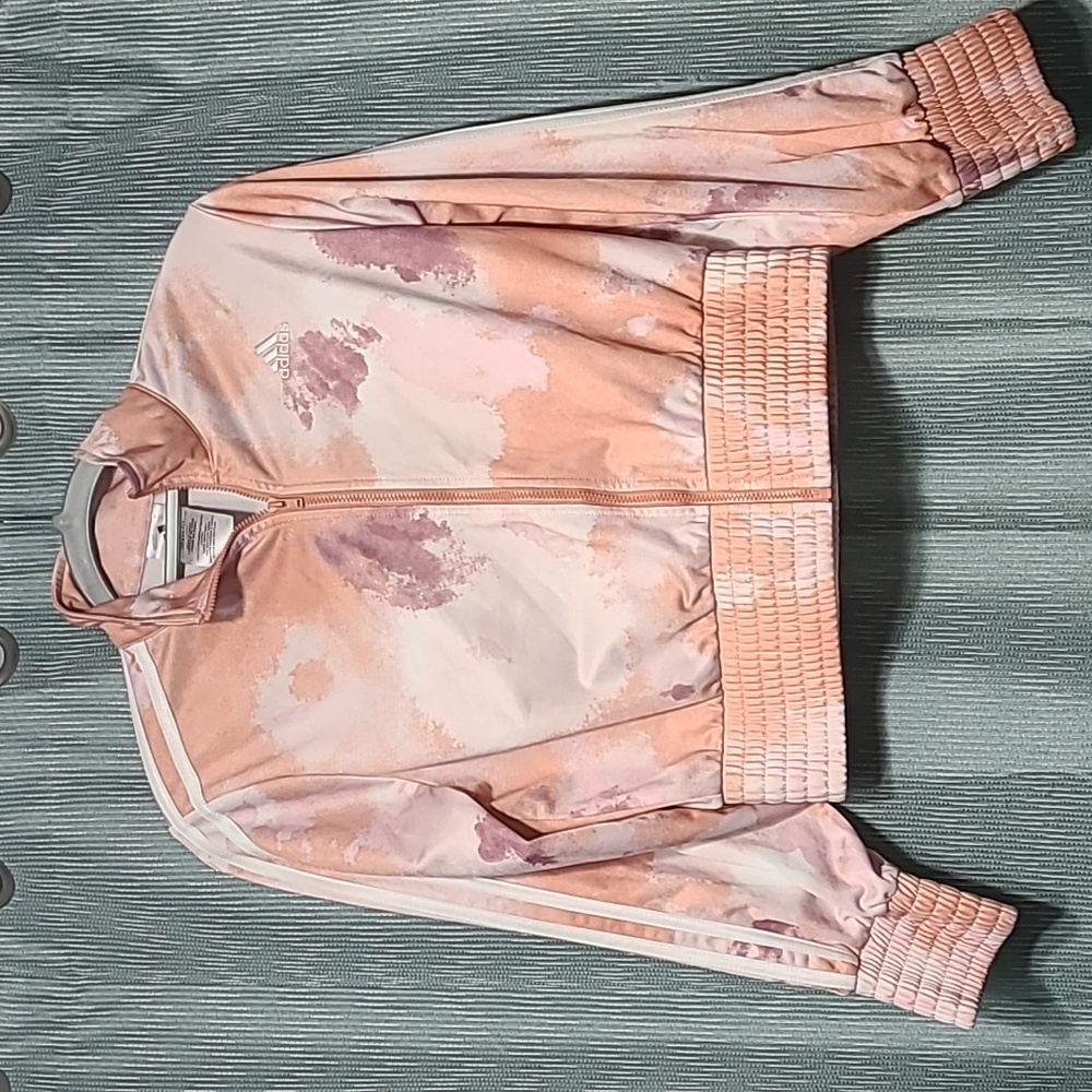 Adidas cropped peach tie-dye track jacket L / 14 zip up EUC loose fit
